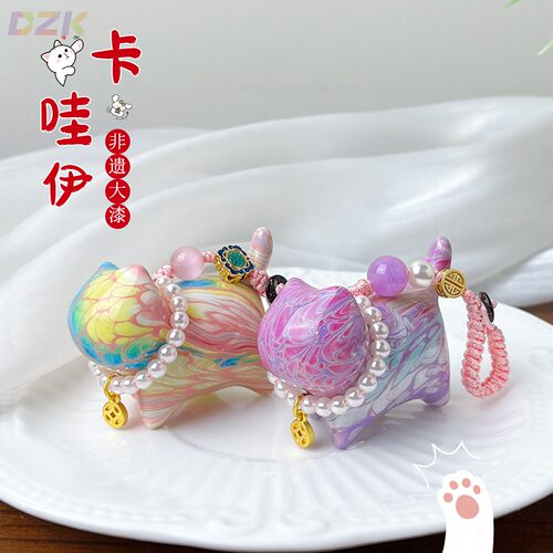 大漆招财猫流体漆手工珍珠猫咪挂件装饰品钥匙吊坠檀木包包挂件k3