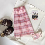 JK格纹高腰百褶显瘦短裙