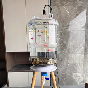 懒人养鱼带排水阀上过滤18.9升透明矿泉水桶养鱼创意支架改装鱼缸