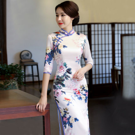 香云纱长款长袖旗袍连衣裙年轻款气质优雅春季2025年新款日常可穿