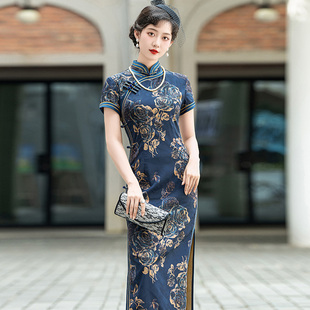 老上海滩旗袍长款夏秋装新款日常复古民国风阔太太中年女妈妈大码