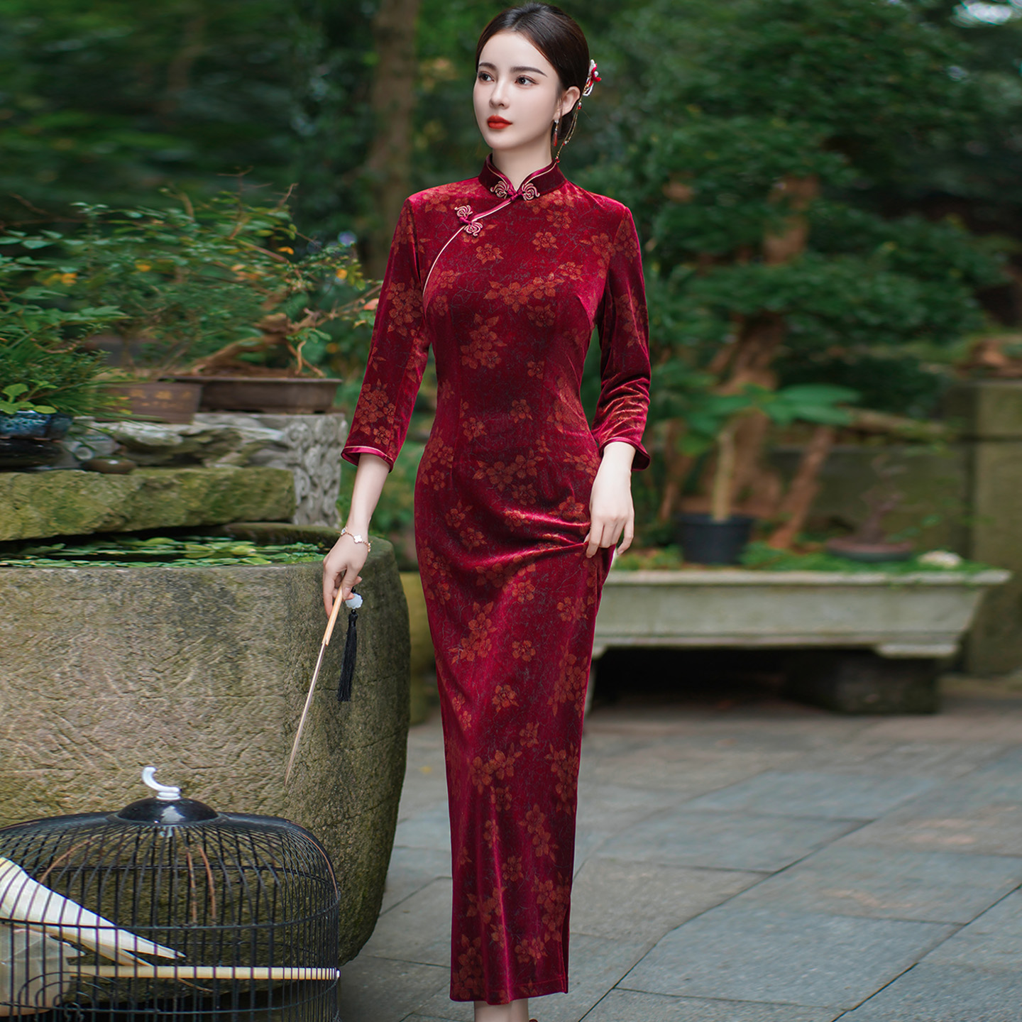 红色旗袍喜婆婆妈妈婚宴日常可穿