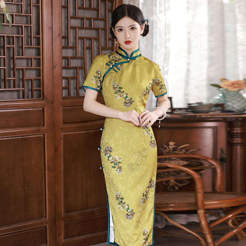 提花旗袍中长款春夏日常年轻款女