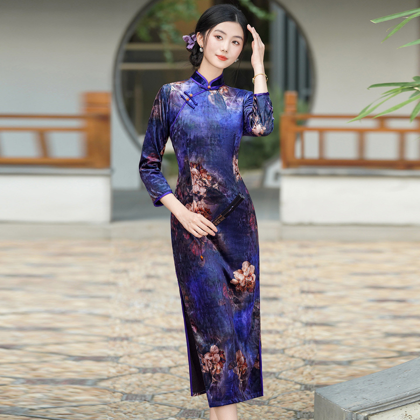 老上海金丝绒长款旗袍秋冬装新款