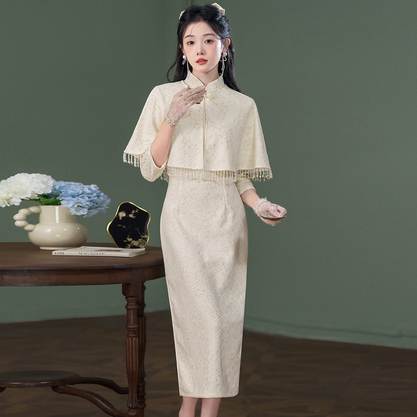 新中式年轻款蕾丝旗袍春季2026新款年轻改良日常可穿两件套连衣裙