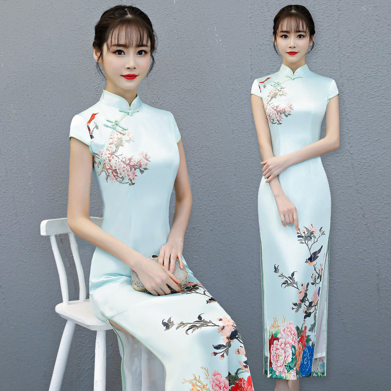 重磅真丝中长款民族风改良版旗袍