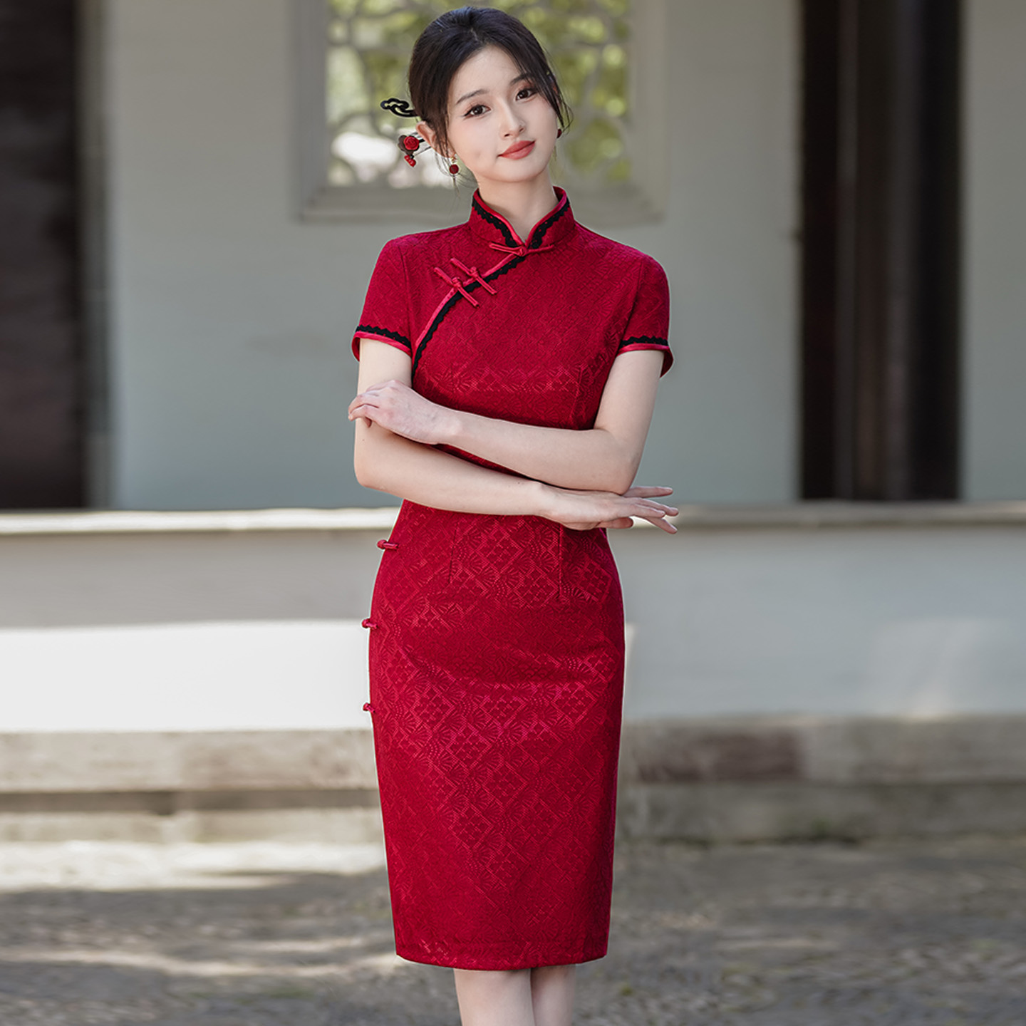红色蕾丝旗袍女新中式2025新款夏季民国风日常可穿改良短款小个子