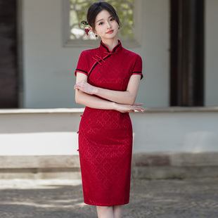 红色蕾丝旗袍女新中式2025新款夏季民国风日常可穿改良短款小个子