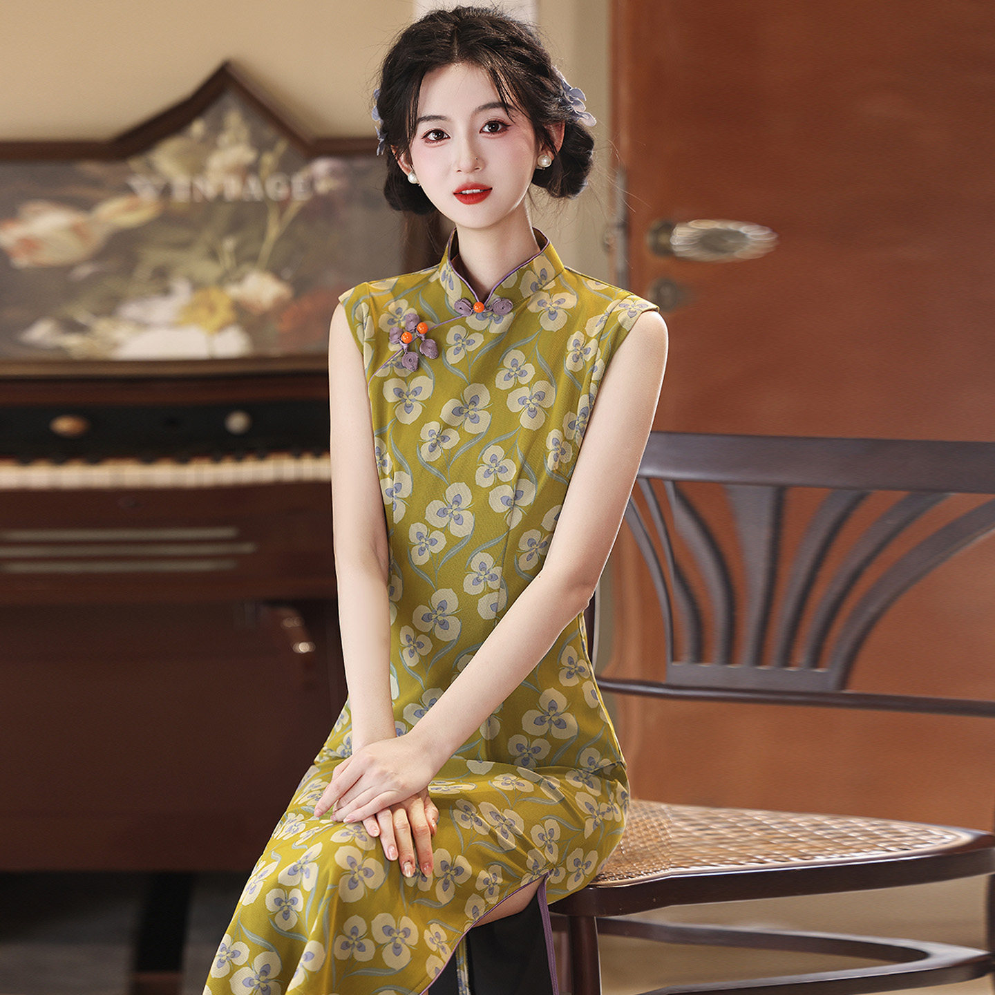 绝美黄色旗袍新中式年轻款小个子