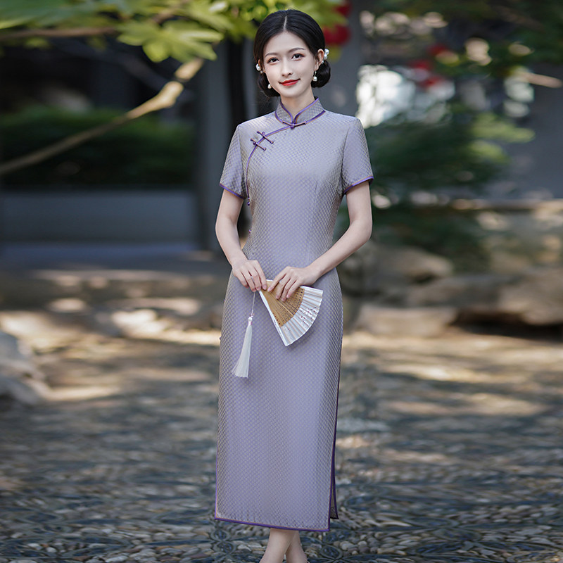 高端真丝旗袍长款春夏中年女妈妈