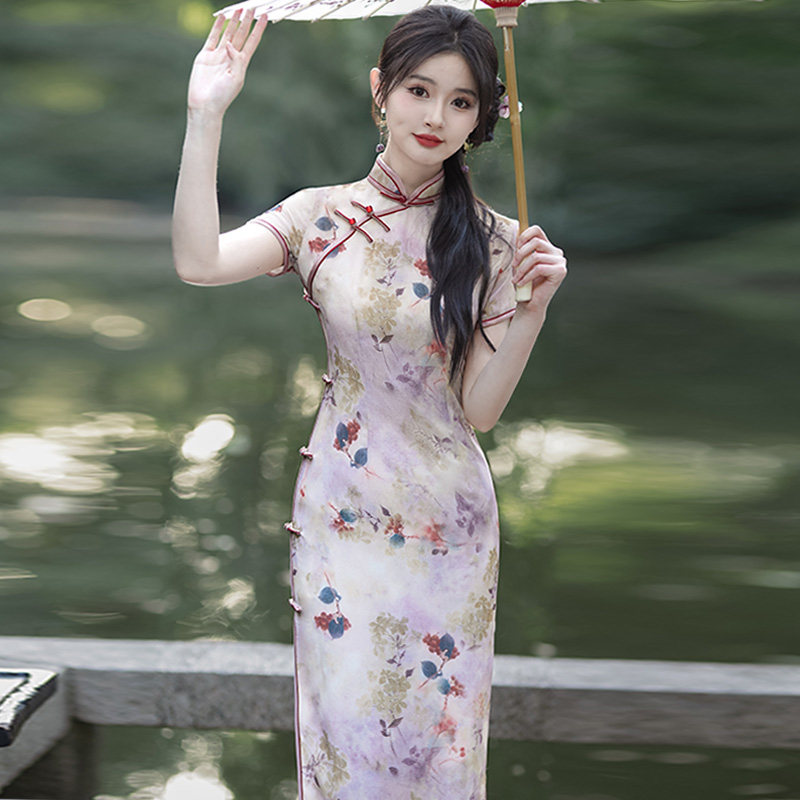 新中式绝美轻薄雪纺旗袍连衣裙夏