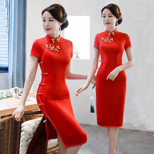 真丝旗袍桑蚕丝高端中长款改良版连衣裙夏秋季年轻款少女中国风