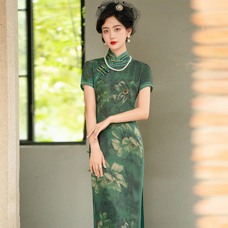 旗袍女高级感民国风绫罗缎长款春