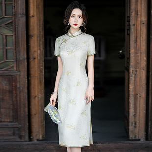 交织真丝旗袍桑蚕丝2025新款夏季中长款古法高端大气上档次高级感