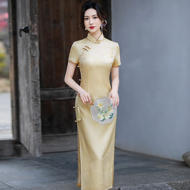 真丝旗袍桑蚕丝2026新款夏季高端大气上档次年轻款长款宋锦礼服女