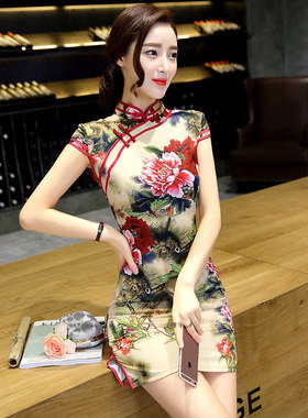 短款旗袍少女风真丝包臀显瘦旗袍