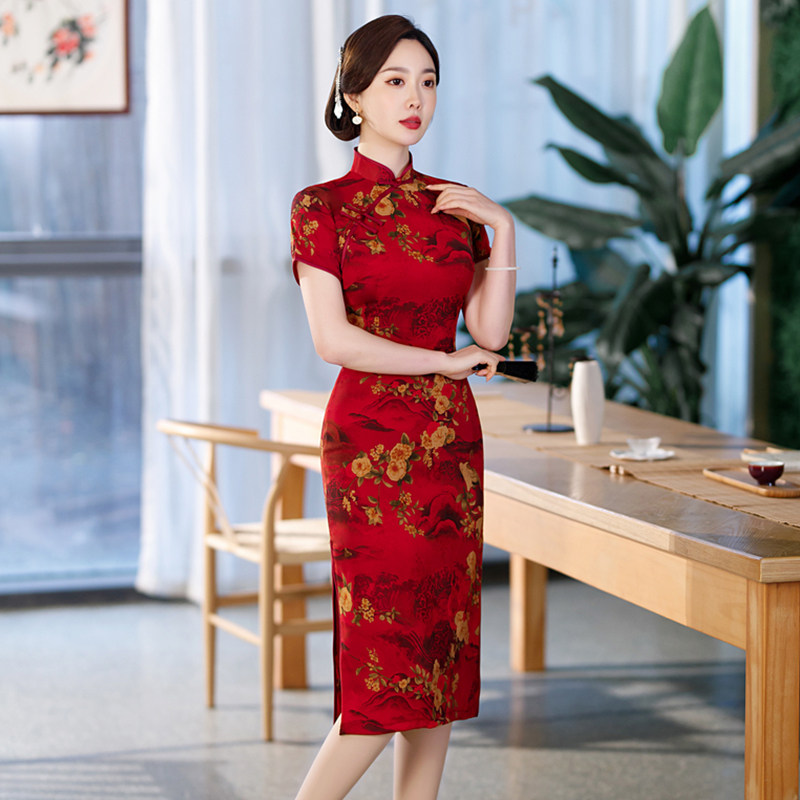 改良旗袍中款短袖2026年春夏季新款小个子妈妈日常复古国风连衣裙