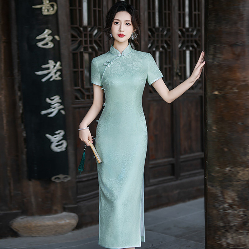 交织真丝旗袍桑蚕丝2025新款夏季长款礼服女高端大气上档次年轻款