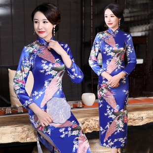 正宗旗袍女春秋季2026新款传统中式长款真丝绸旗袍改良连衣裙大码