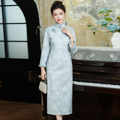 新中式旗袍冬装加绒长款长袖年轻
