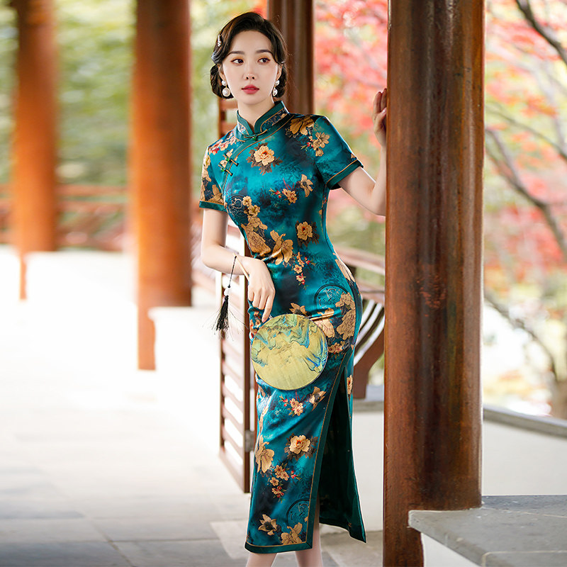 桑蚕丝真丝旗袍春夏中年女妈妈装