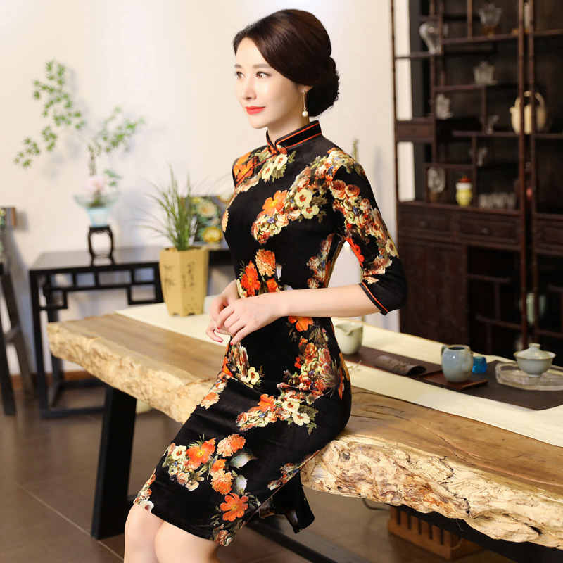 新款春秋复古风加厚妈妈装旗袍