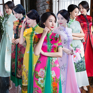 奥黛旗袍两件套装夏秋2025新款优雅真丝绸越南旗袍连衣裙长款大码