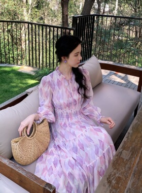 Zwinnie/詹维尼【风信紫】泡泡袖松紧腰连衣裙 GLW202601