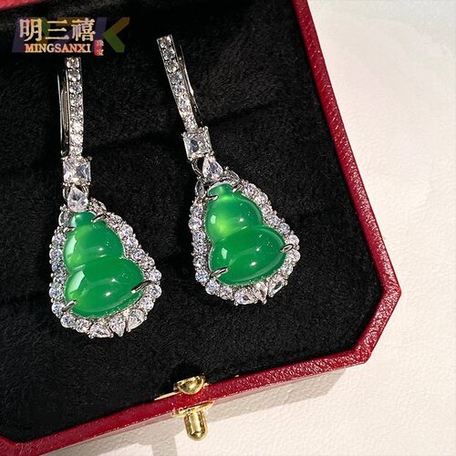 厂家高端新中式耳环女绿色玛瑙玉髓葫芦高级感耳钉耳环挂件高级感