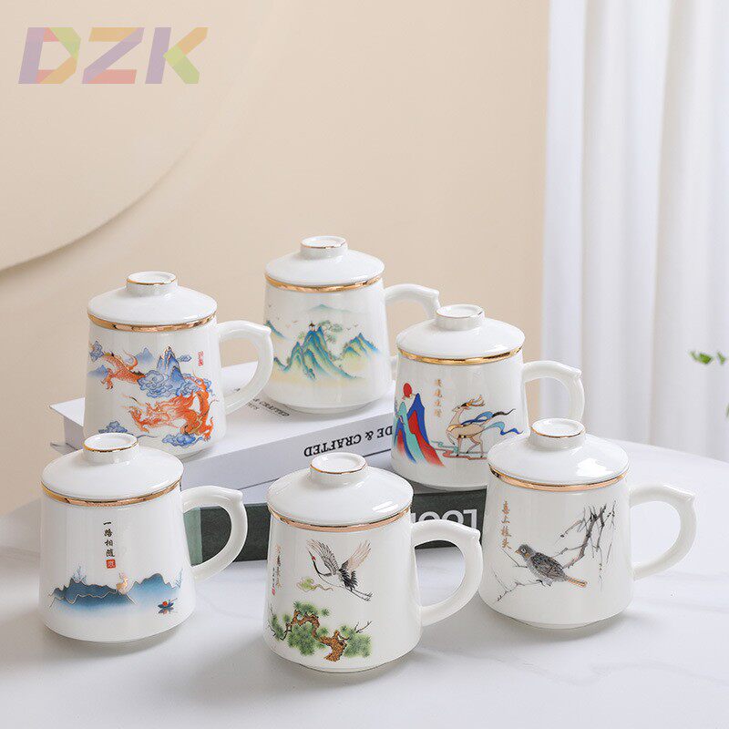 茶水分离杯茶杯陶瓷杯子颜值泡茶杯办公马克杯带盖节庆礼品高端u3
