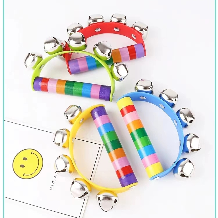 手摇铃乐器半圆木质皮手铃摇铃婴幼儿铃铛儿童奥尔夫舞蹈马蹄铃