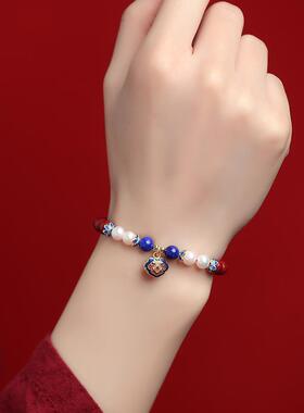 天然朱砂手串手链女蜜蜡珍珠女生手饰佛珠新年礼物财财珠运运珠