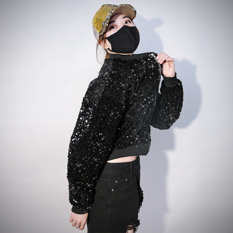 欧洲站秋冬新款舞台服表演露肚脐棒球服彩色亮片时尚宽松短外套女在类目 女装/女士精品, 短外套中 - 来自Buy2taobao.com提供专业的淘宝代购服务