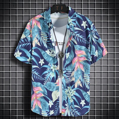 沙滩印花筑青春短袖衬衫
