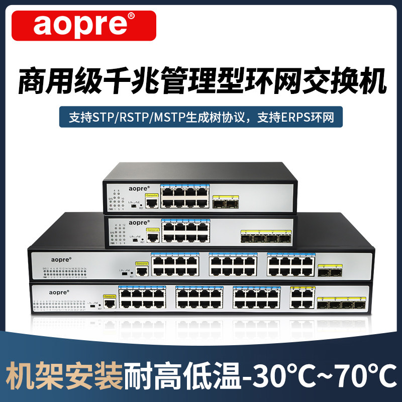 aopre管理型交换机24口千兆电+4千兆光纤口二层Web网管企业级网络交换机欧柏web网管型vlan万兆汇聚交换机