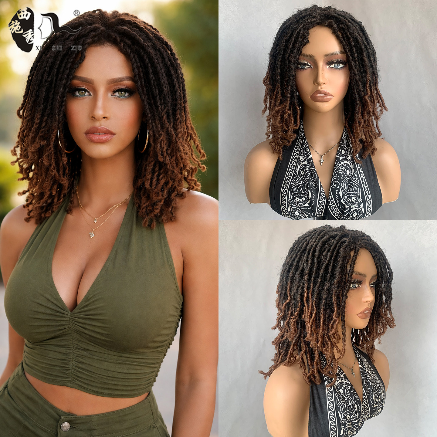 非洲时尚女士脏辫假发头套螺丝卷短款嘻哈头套dreadlock hair wig