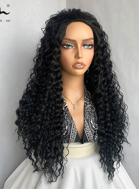 非洲女长卷发仿真高温丝机制假发半头套kinky curly half wig 24