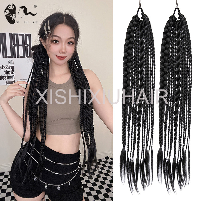 时尚女神非洲脏辫马尾麻花辫三股小辫甜美辣妹网红假发黑色扭扭辫