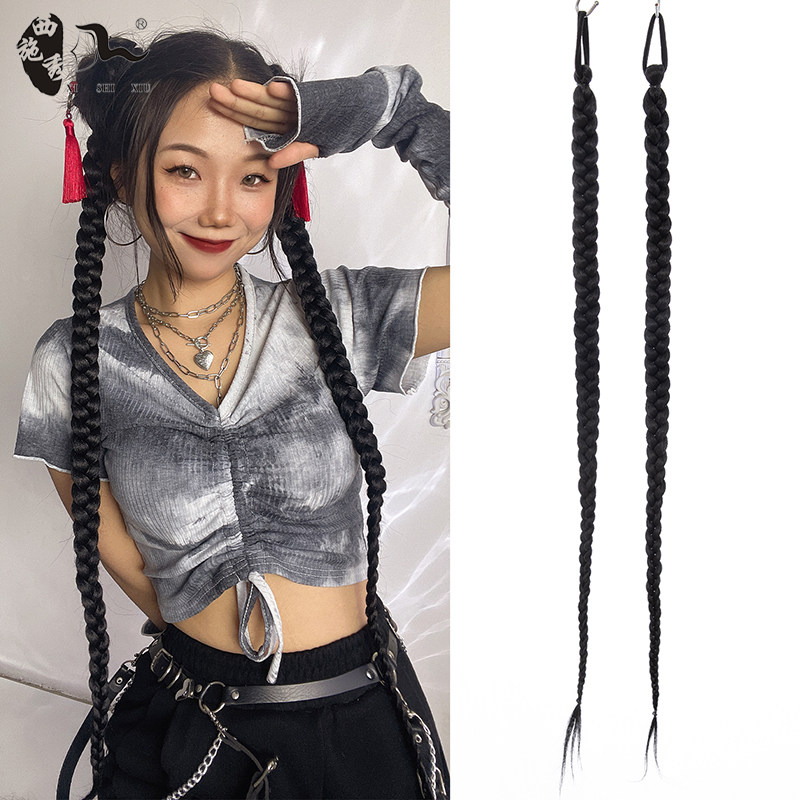 欧美时尚脏辫辣妹麻花辫长三股小辫子假发马尾民族风网红吸粉神器