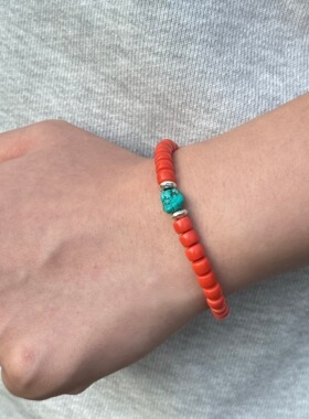 Oasistide珊瑚S925银橘红色手链原创设计送礼物显白神器男女手链