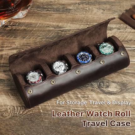 4 Slot Men Watch Roll Case Leather Display Watches Box手表盒