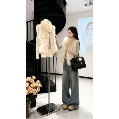 MARIE.COCO韩系毛绒外套搭女慵懒温暖风秋冬季穿搭百搭牛仔裤套装