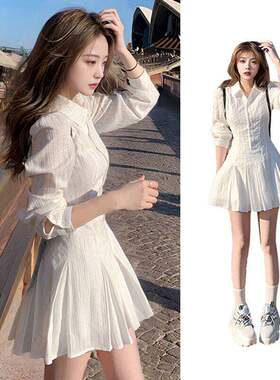 有里布连衣裙法式收腰设计感百褶衬衫裙子女春季2026新款D0301