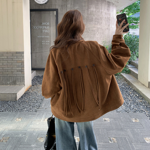 休闲咖色高级感咖色麂皮绒外套女春秋2025新款爆款巨好看夹克上衣图片