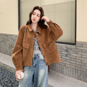 休闲咖色高级感咖色麂皮绒外套女春秋2025新款爆款巨好看夹克上衣图片