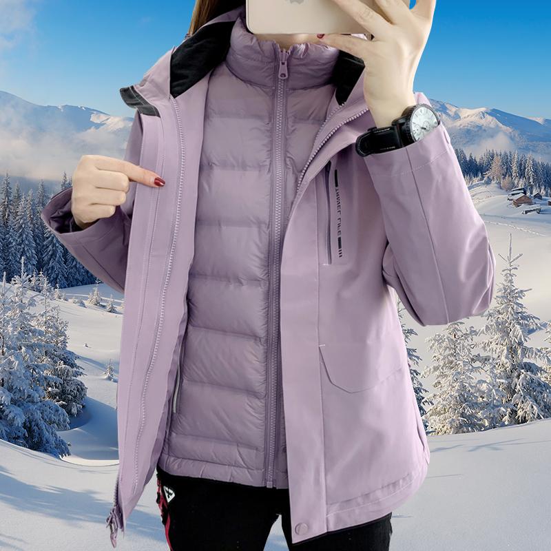 冬季妈妈装冲锋衣羽绒服外套两件套中老年上衣可拆卸羽绒衣内胆女