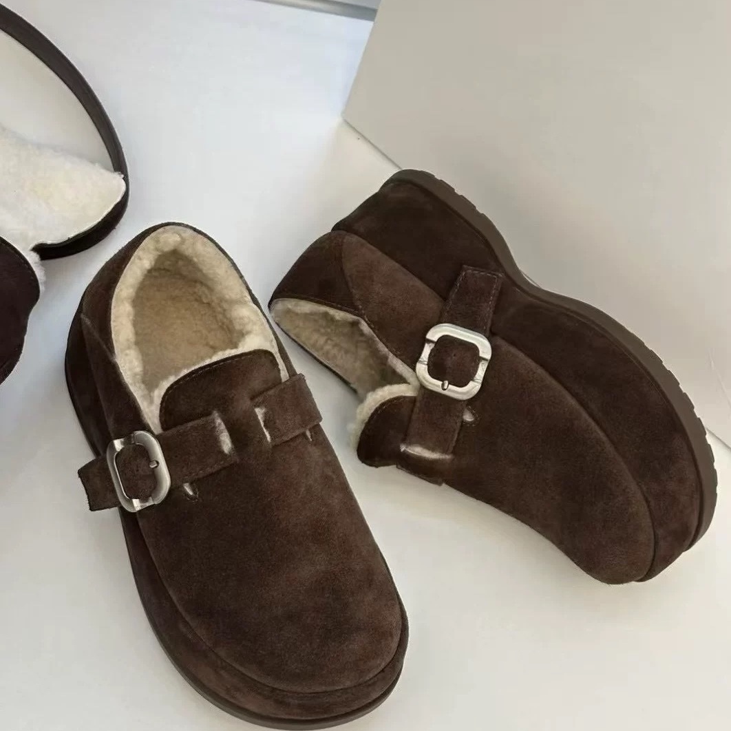 【189】真皮厚底博肯 加绒女鞋毛毛鞋