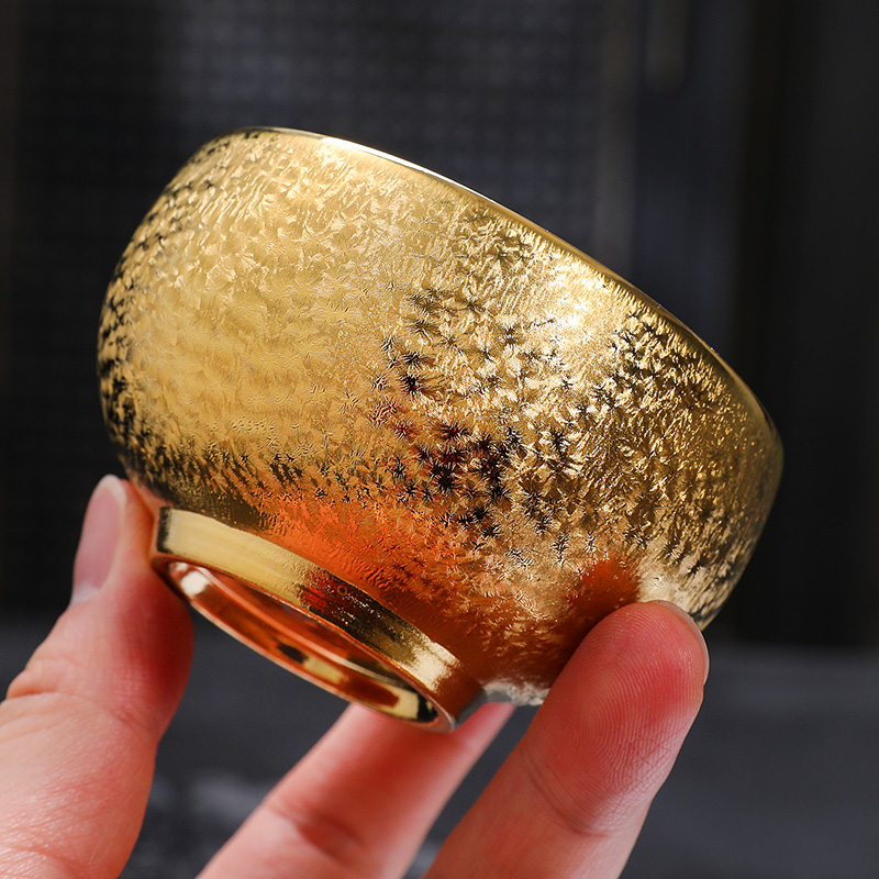 单杯功夫茶具鎏金银主人杯窑变禅定杯品茗杯金盏茶杯家用金色茶盏