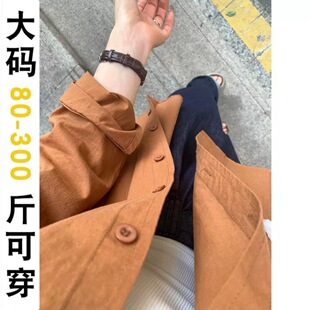 衬衣 设计感小众休闲宽松叠穿长袖 300斤胖mm焦糖棕色衬衫 女春夏季