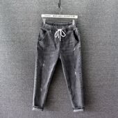 2024新款 八分裤 胖mm显瘦破洞九分哈伦裤 弹力宽松大码 潮流 女牛仔裤